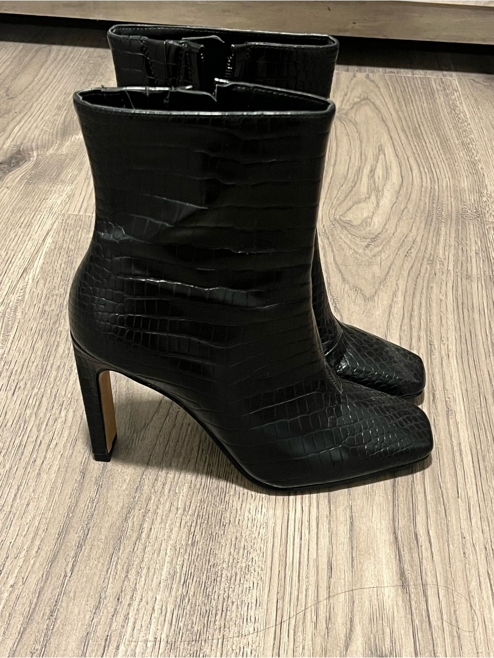 New York & Company Black Croc-Embossed High Heel Ankle Boots